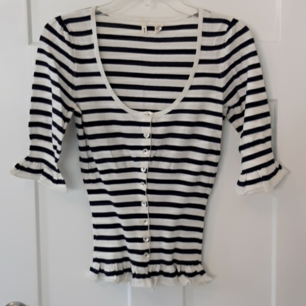 Navy and white striped sweater